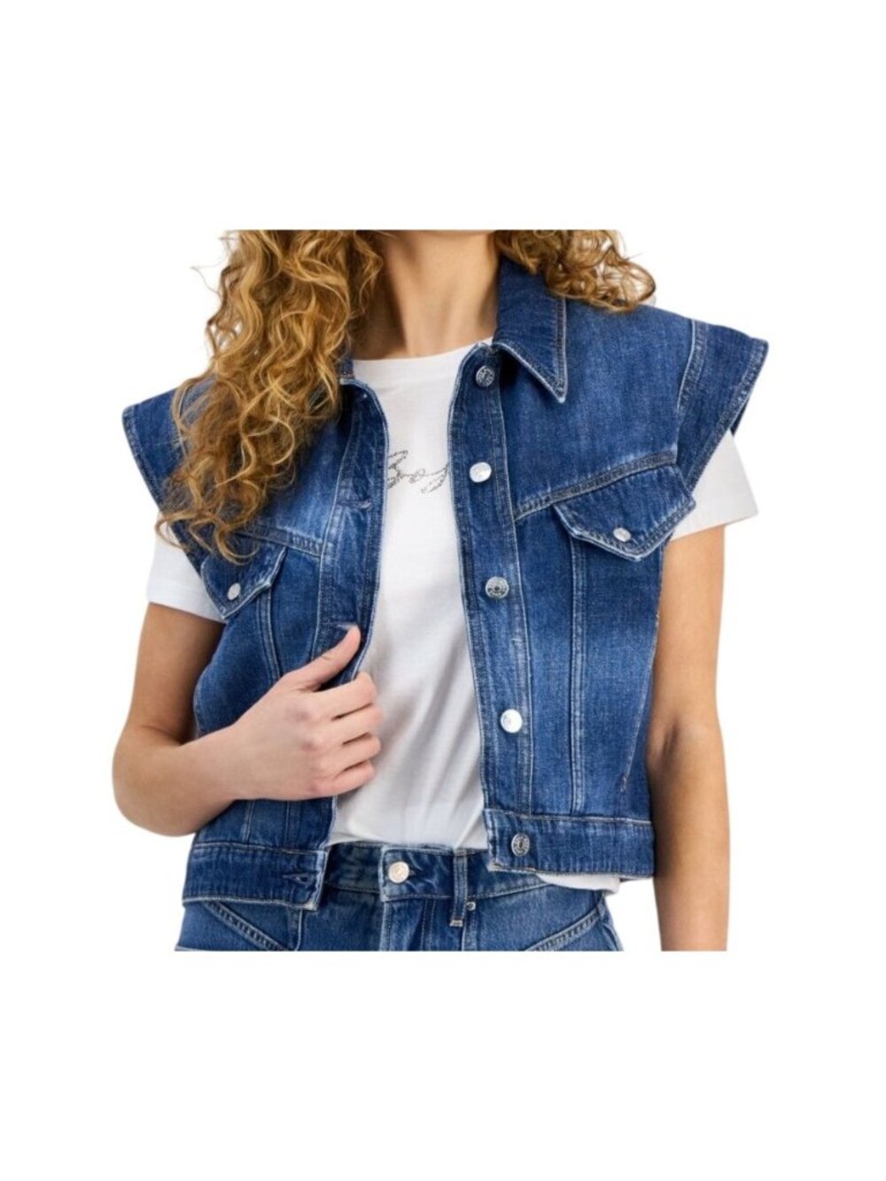 Boss Orange Women's Extended-Shoulder Denim Vest Dark Blue MSRP $178